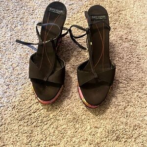 Kate Spade Black Strappy Heels with Colorful Soles